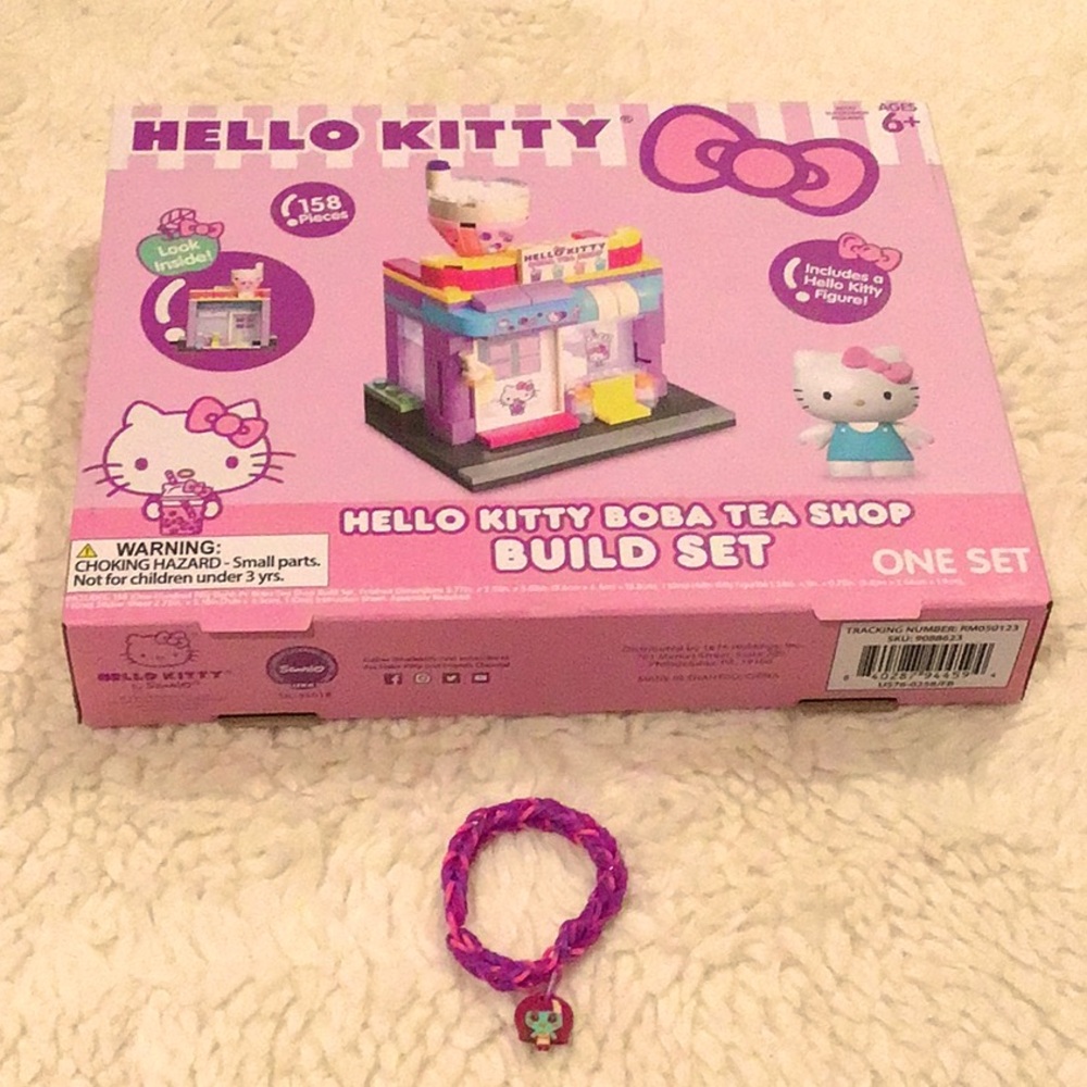 NWT Hello kitty Boba Tea Shop Build bundled w/handmade Rainbow loom bracelet.